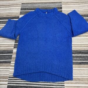 Free People Teddy Sweater Women's Small Blue Mock Neck Boucle Pullover Knit